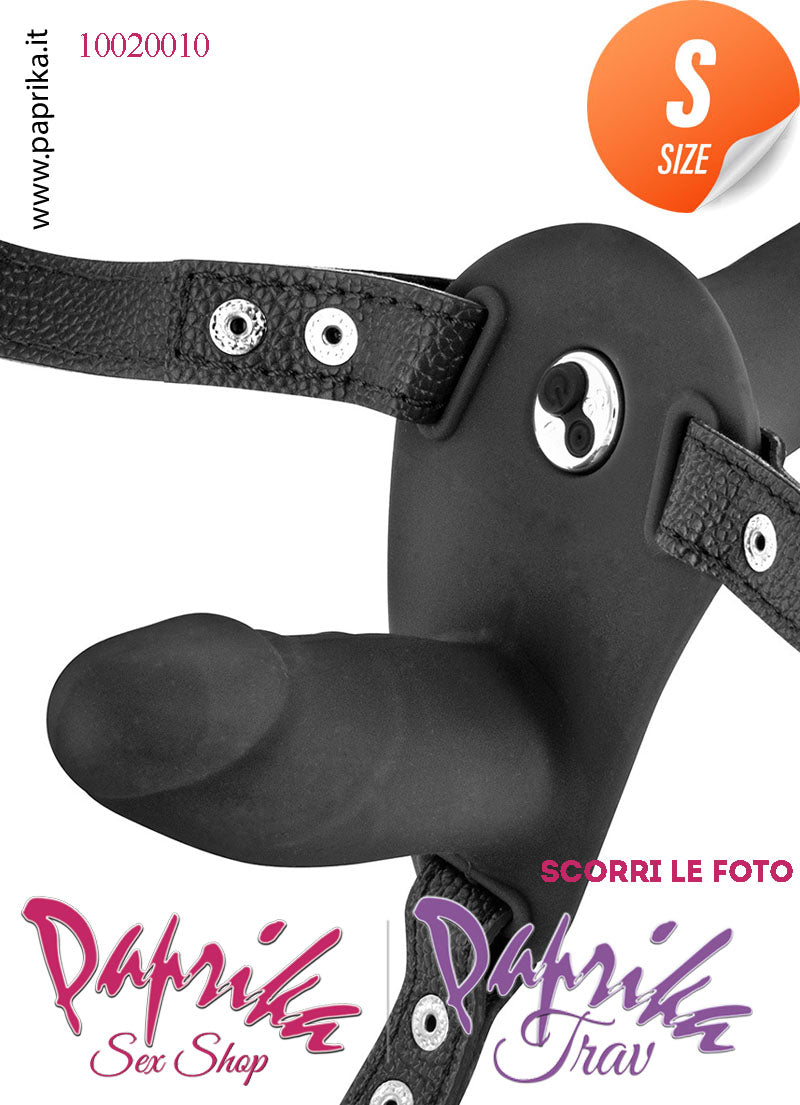 Strap-On Doppio Femminile Silicone Nero Sottile Vibrante Cinghie Ecopelle Regolabili