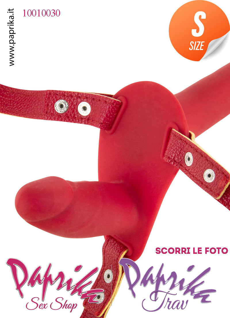 Strap-On Doppio Silicone Rosso Sottile Non Vibrante Cinghie Ecopelle Regolabili