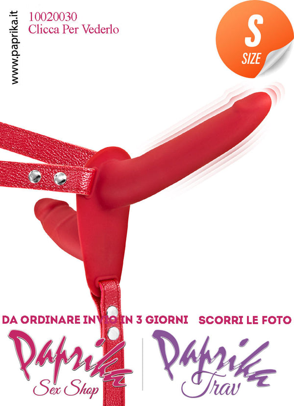 Strap-On Doppio Femminile Silicone Rosso Sottile Vibrante Cinghie Ecopelle Regolabili
