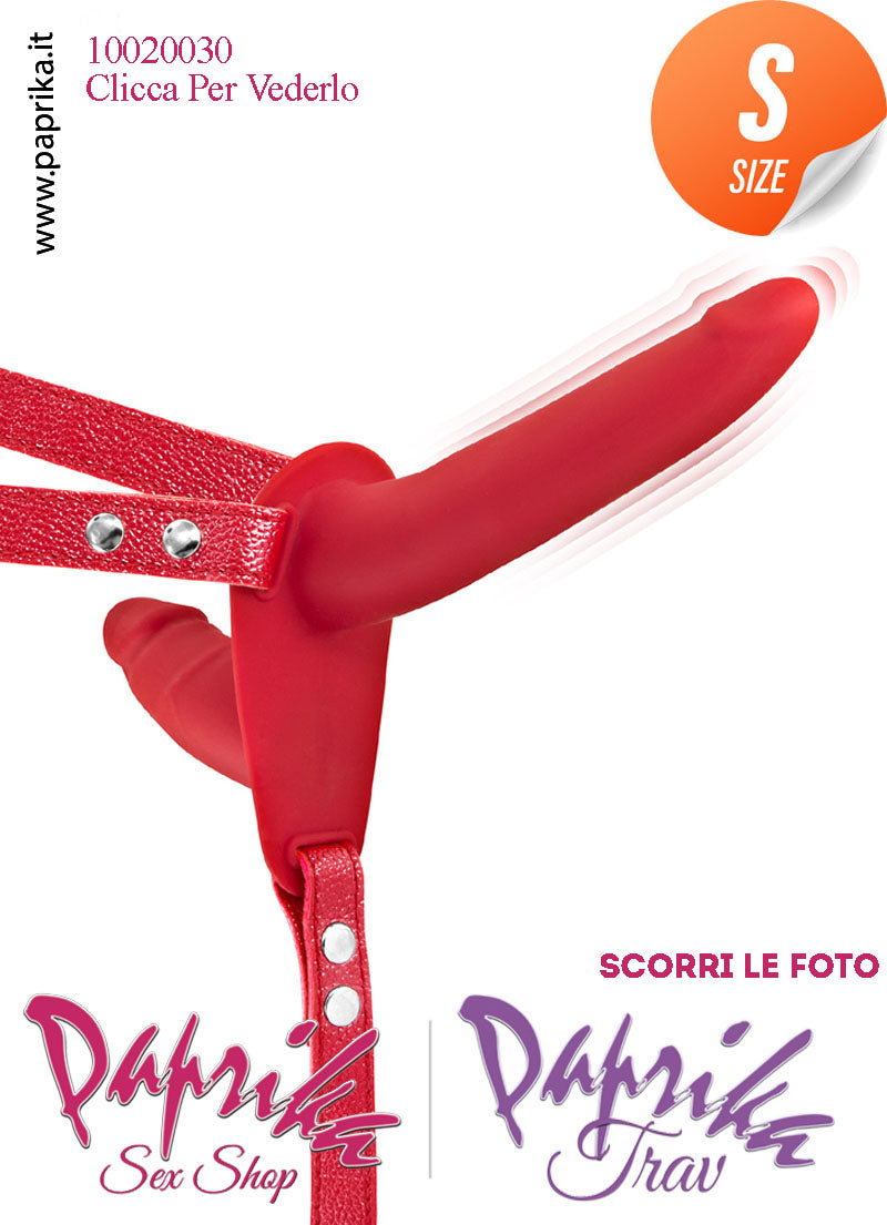 Strap-On Doppio Femminile Silicone Rosso Sottile Vibrante Cinghie Ecopelle Regolabili