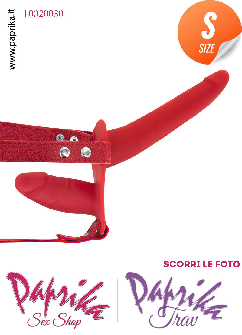 Strap-On Doppio Femminile Silicone Rosso Sottile Vibrante Cinghie Ecopelle Regolabili