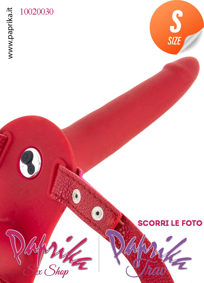Strap-On Doppio Femminile Silicone Rosso Sottile Vibrante Cinghie Ecopelle Regolabili