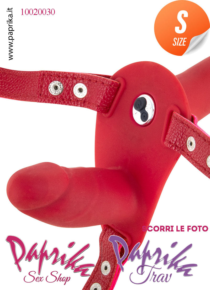 Strap-On Doppio Femminile Silicone Rosso Sottile Vibrante Cinghie Ecopelle Regolabili