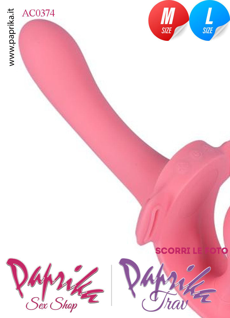 Strap-On Doppio Femminile Medium e Large Silicone Flessibile Vibrante