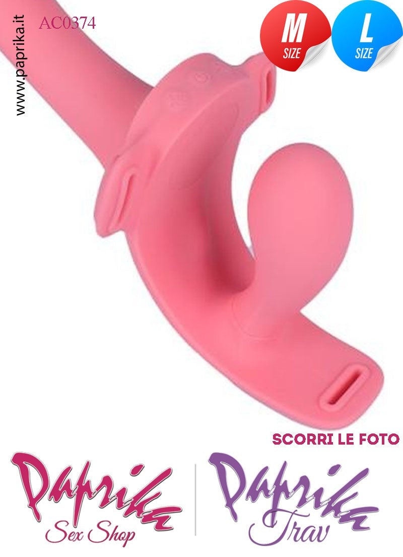 Strap-On Doppio Femminile Medium e Large Silicone Flessibile Vibrante