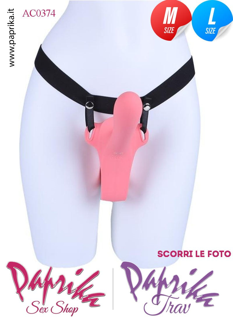 Strap-On Doppio Femminile Medium e Large Silicone Flessibile Vibrante