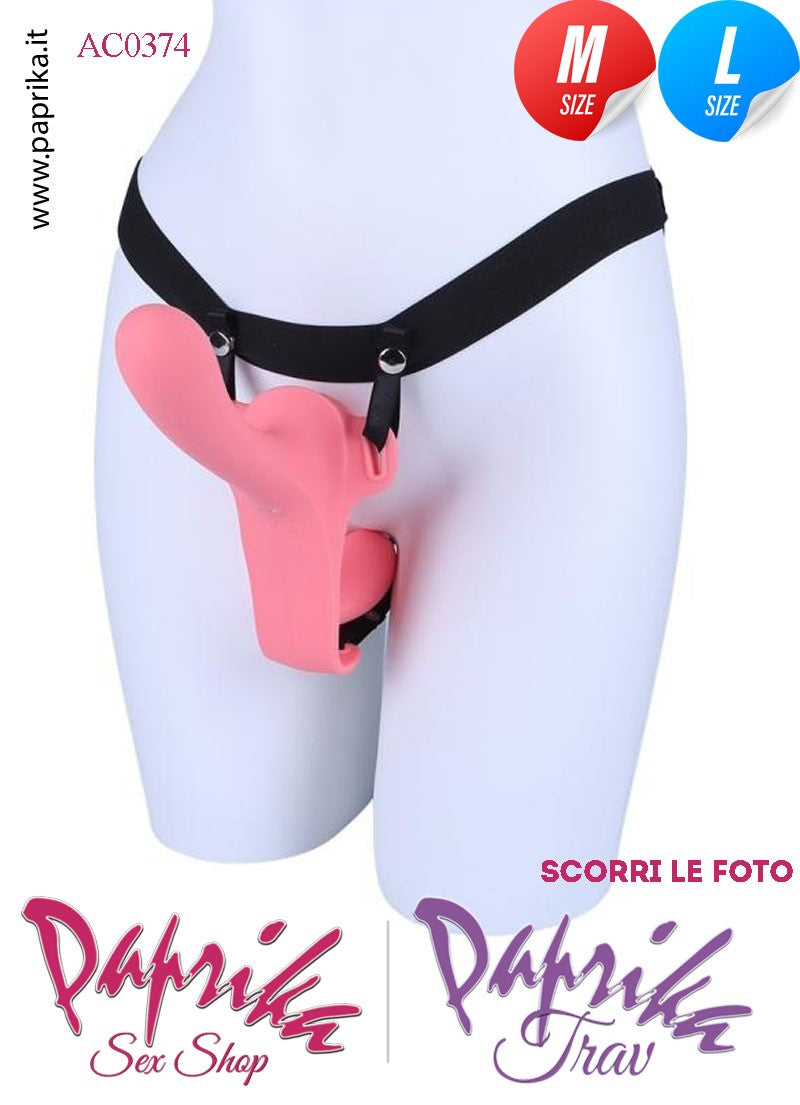 Strap-On Doppio Femminile Medium e Large Silicone Flessibile Vibrante