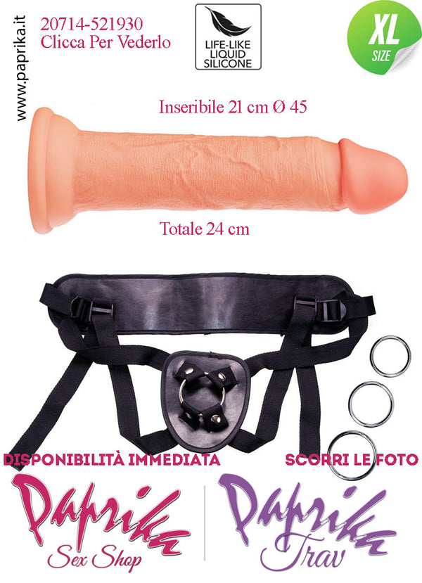 Strap-On Dildo ExtraLarge Silicone Flessibile 22 cm Ø 45 Non Vibrante