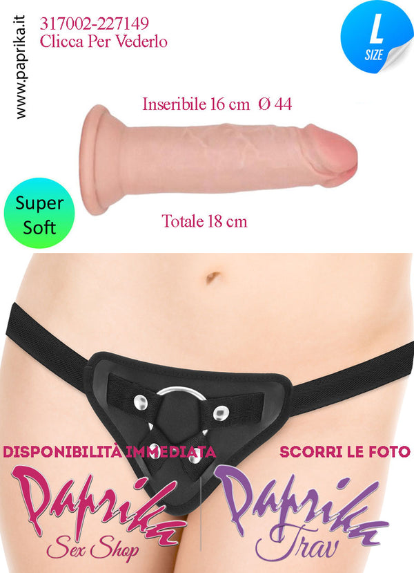Strap-On Fallo Large Non Vibrante 16 cm Ø 44 Mutanda Anelli Acciaio e Gomma