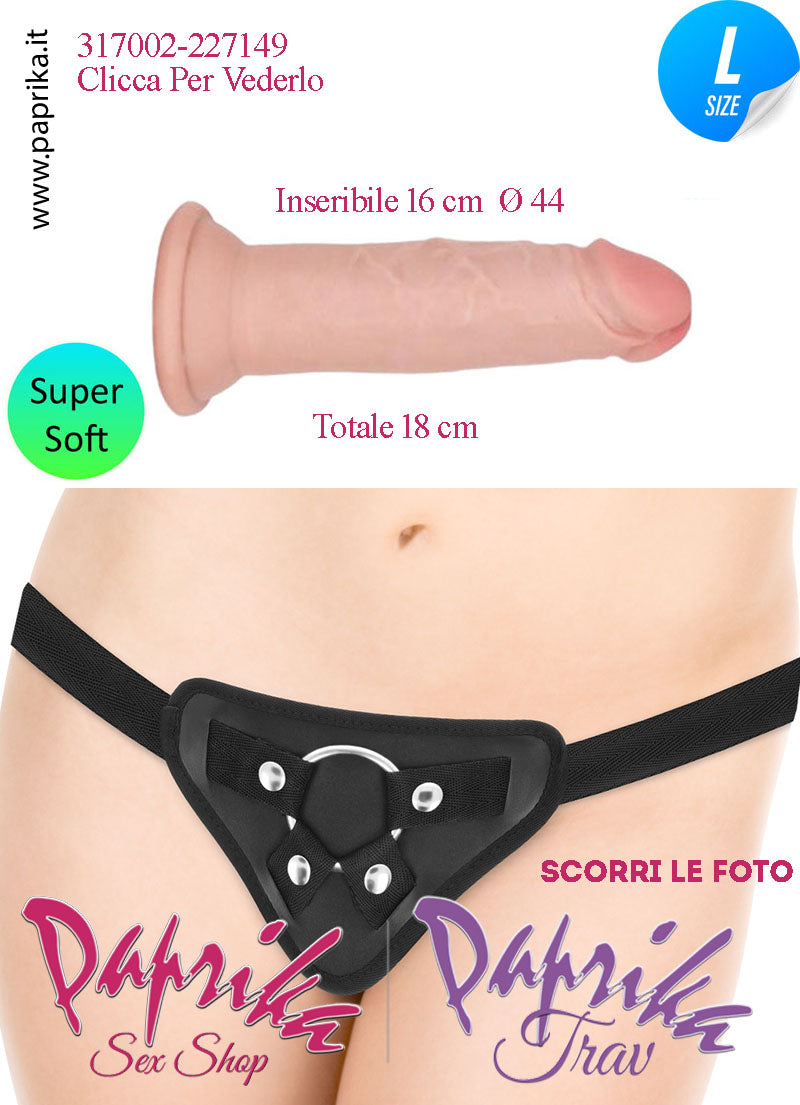Strap-On Fallo Large Non Vibrante 16 cm Ø 44 Mutanda Anelli Acciaio e Gomma
