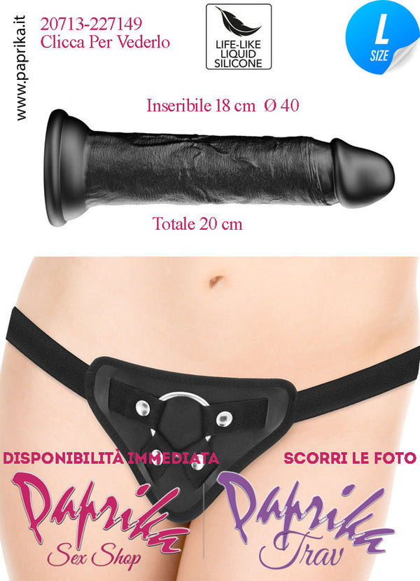Strap-On Dildo Nero Large Silicone Flessibile 20 cm Ø 40 Non Vibrante