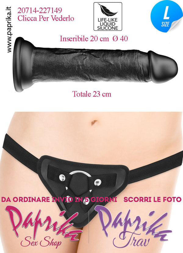 Strap-On Dildo Nero Large Silicone Flessibile 20 cm Ø 40 Non Vibrante