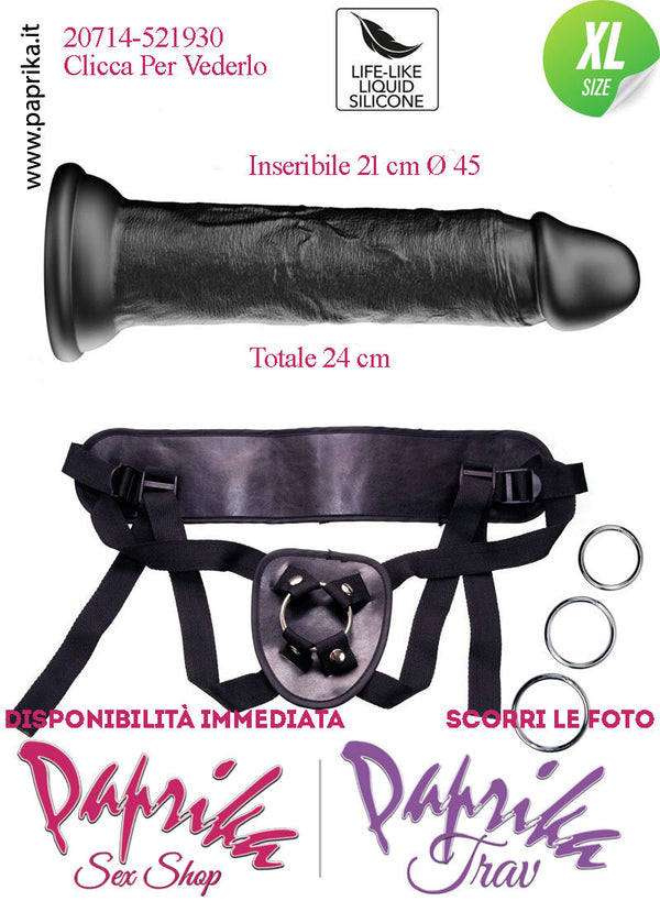 Strap-On Dildo Nero Extra Large Silicone Flessibile 22 cm Ø 45 Non Vibrante