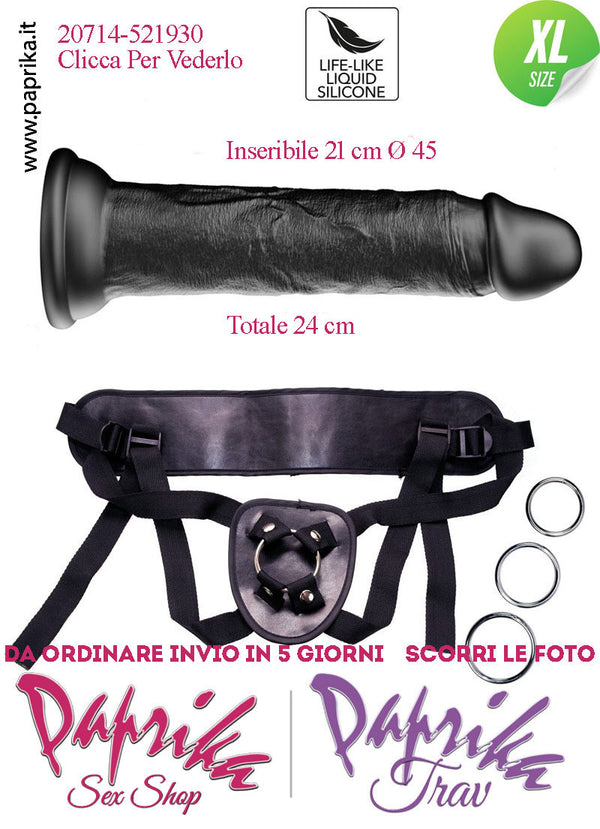 Strap-On Dildo Nero Extra Large Silicone Flessibile 22 cm Ø 45 Non Vibrante
