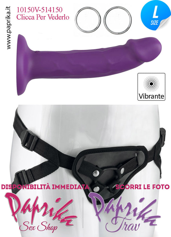 Strap-On Vibratore Silicone Viola Venature Ventosa 10 Velocità Unisex 18 cm Ø 38