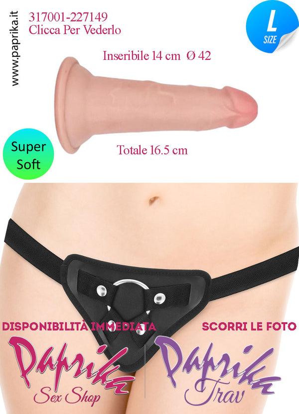 Strap-On Fallo Large Non Vibrante 14 cm Ø 33/42 Mutanda Anelli Acciaio e Gomma