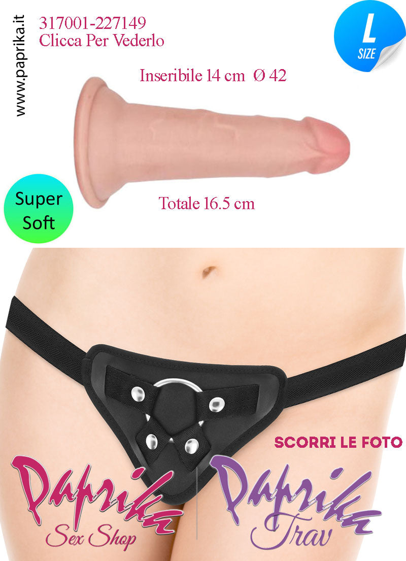 Strap-On Fallo Large Non Vibrante 14 cm Ø 33/42 Mutanda Anelli Acciaio e Gomma