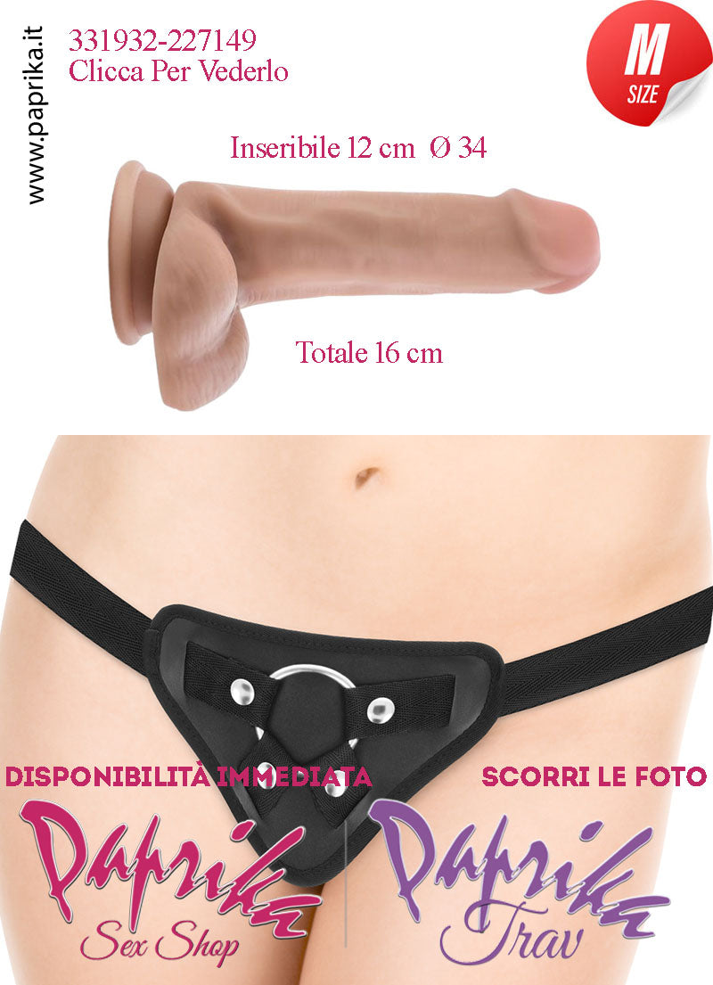 Strap-On Fallo Medium Non Vibrante 12 cm Ø 34 Mutanda Anelli Acciaio e Gomma