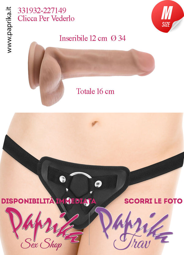 Strap-On Fallo Medium Non Vibrante 12 cm Ø 34 Mutanda Anelli Acciaio e Gomma