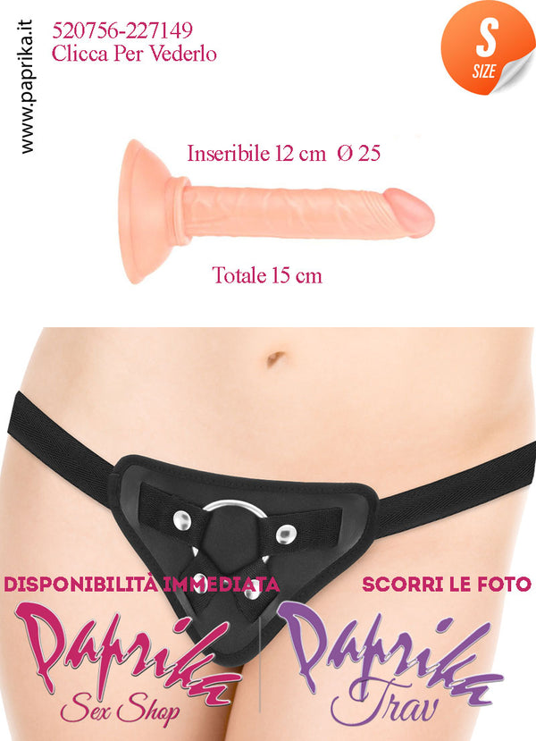 Strap-On Fallo Small Non Vibrante 12 cm Ø 25 Mutanda Anelli Acciaio e Gomma
