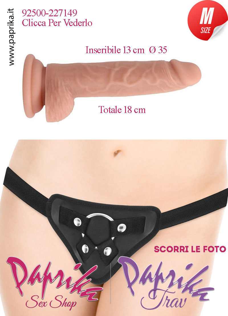 Strap-On Fallo Medium Non Vibrante Unisex 15 cm Ø 35 Silicone Realistico