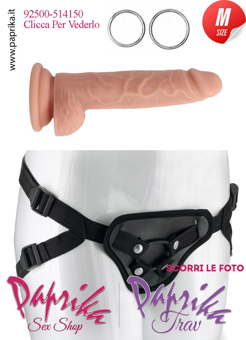 Strap-On Fallo Medium Non Vibrante Unisex 15 cm Ø 35 Silicone Realistico