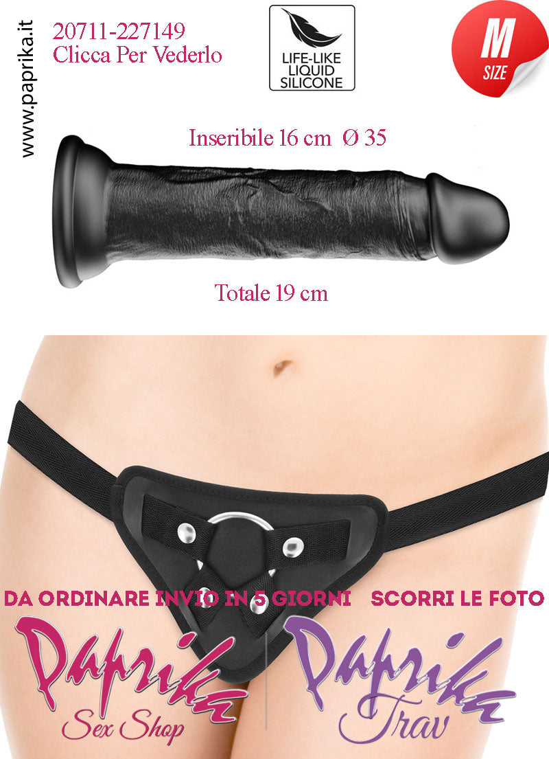 Strap-On Dildo Nero Medium Silicone Flessibile 19 cm Ø 35 Non Vibrante