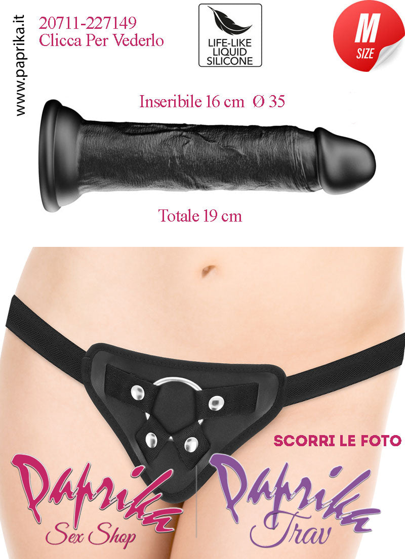 Strap-On Dildo Nero Medium Silicone Flessibile 19 cm Ø 35 Non Vibrante
