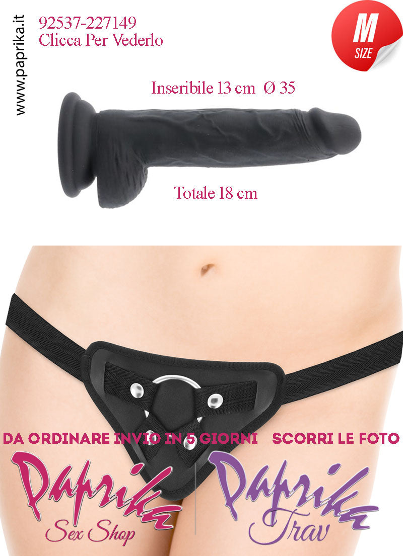 Strap-On Fallo Nero Medium Non Vibrante Unisex 15 cm Ø 35 Silicone Realistico