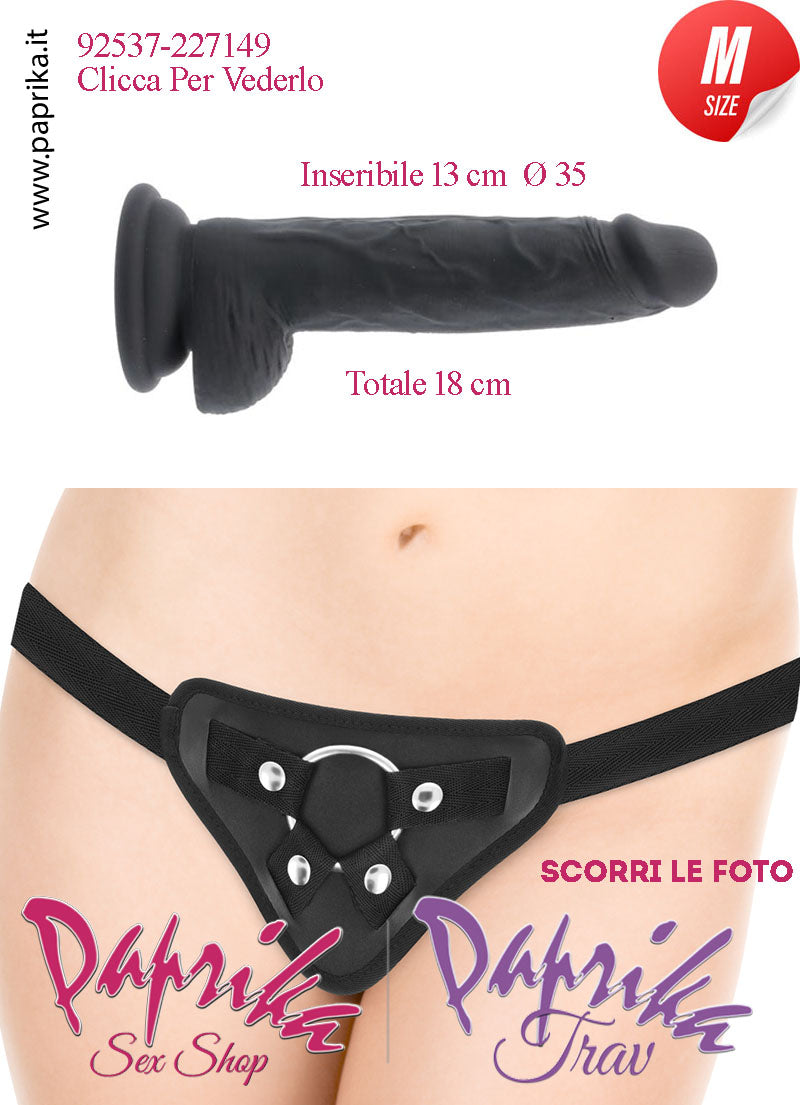 Strap-On Fallo Nero Medium Non Vibrante Unisex 15 cm Ø 35 Silicone Realistico