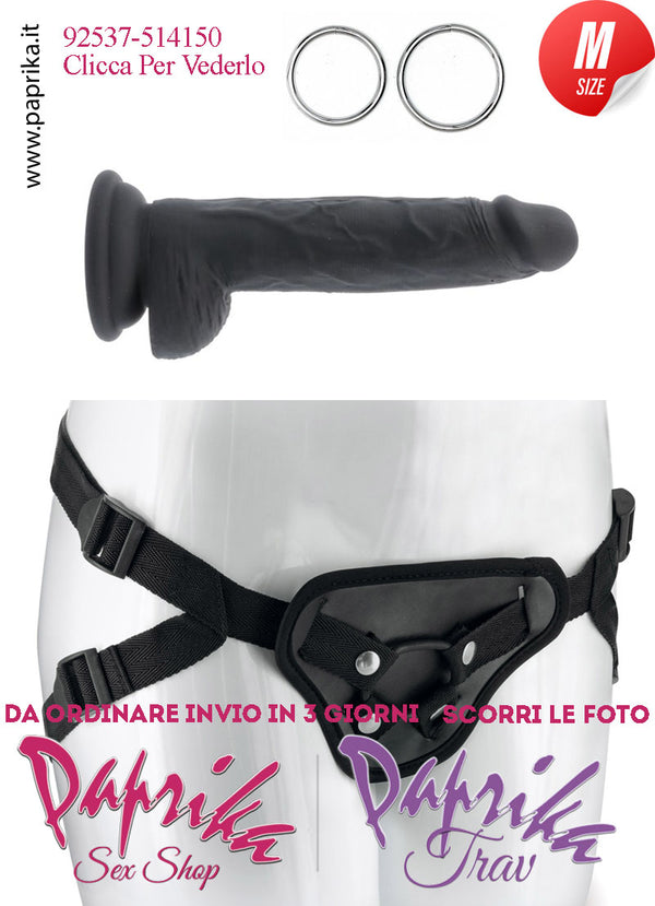 Strap-On Fallo Nero Medium Non Vibrante Unisex 15 cm Ø 35 Silicone Realistico