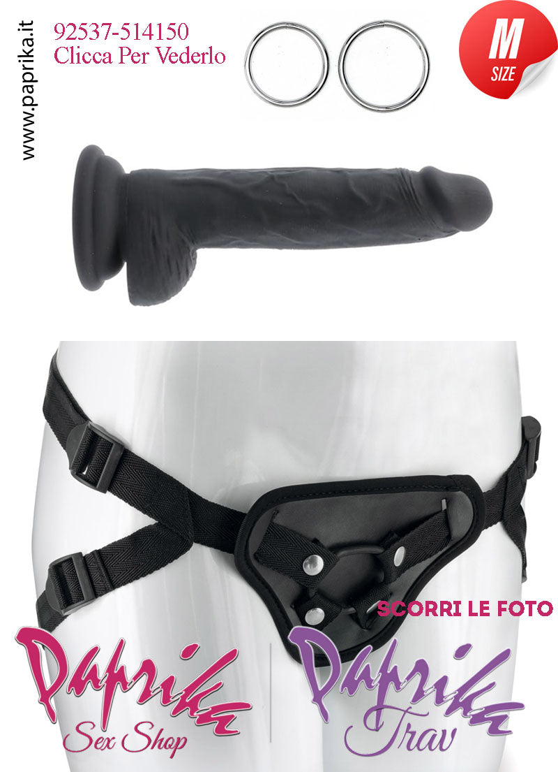 Strap-On Fallo Nero Medium Non Vibrante Unisex 15 cm Ø 35 Silicone Realistico