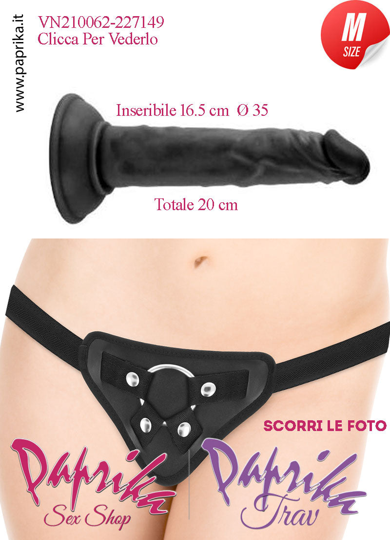 Strap-On Fallo Medium Nero Non Vibrante 16.5 cm Ø 35 Mutanda Anelli Acciaio e Gomma