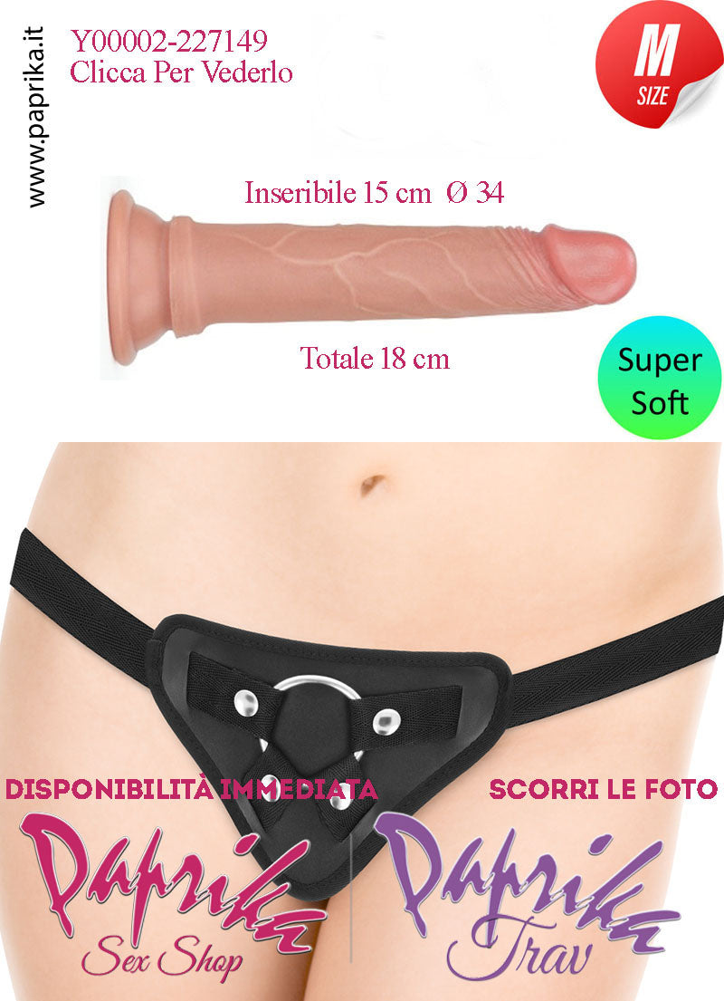 Strap-On Fallo Medium Non Vibrante 16 cm Ø 34 Mutanda Anello Acciaio e 3 Gomma