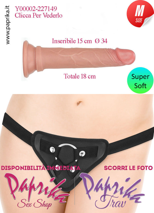 Strap-On Fallo Medium Non Vibrante 16 cm Ø 34 Mutanda Anello Acciaio e 3 Gomma