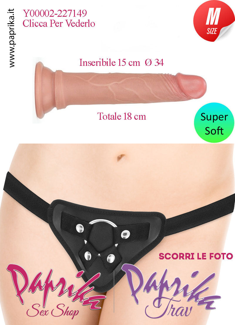 Strap-On Fallo Medium Non Vibrante 16 cm Ø 34 Mutanda Anello Acciaio e 3 Gomma