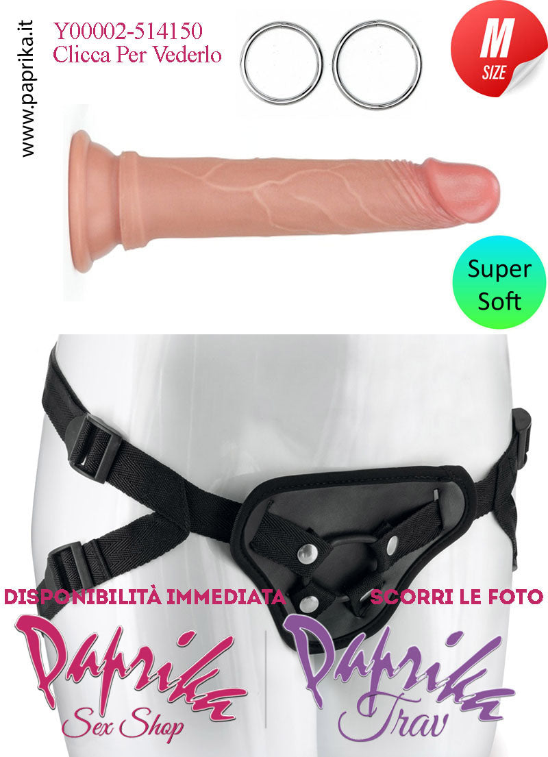 Strap-On Fallo Medium Non Vibrante 16 cm Ø 34 Mutanda 2 Anelli Acciaio + 2 Gomma