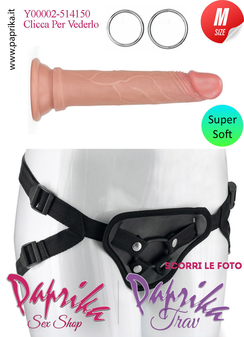 Strap-On Fallo Medium Non Vibrante 16 cm Ø 34 Mutanda 2 Anelli Acciaio + 2 Gomma