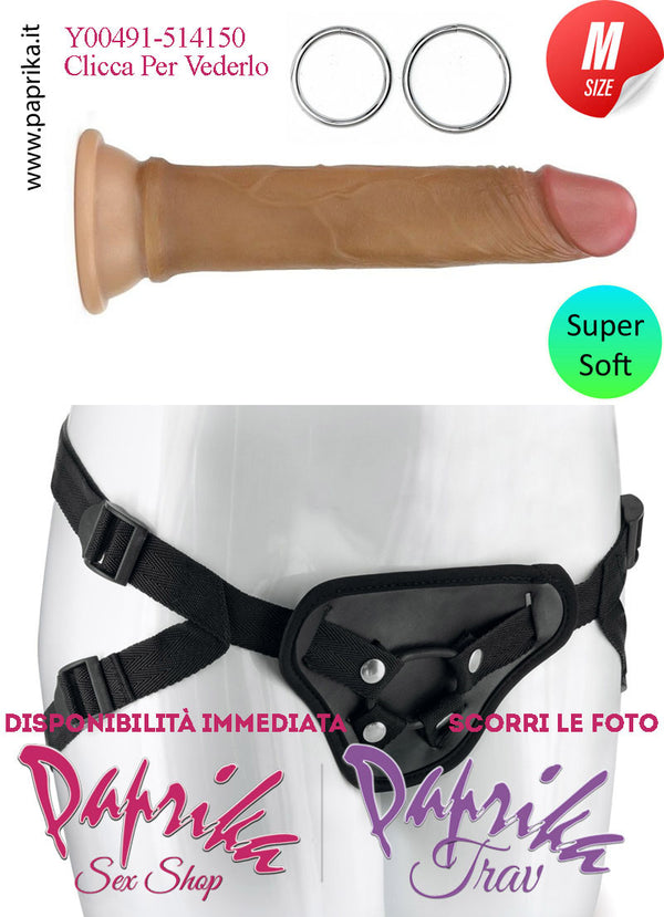 Strap-On Fallo Mulatto Medium Non Vibrante 16 cm Ø 34 Mutanda 2 Anelli Acciaio + 2 Gomma