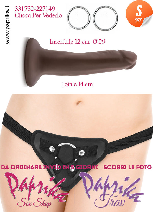 Strap-On Dildo Marrone Small Anima Interna Non Vibrante 12 cm Ø 29 Mutanda Anelli Acciaio