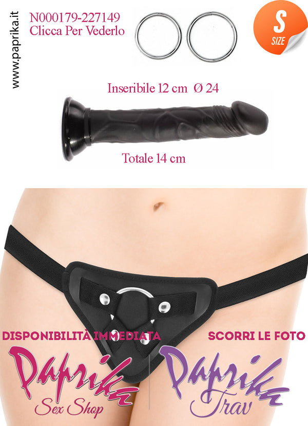 Strap-On Dildo Nero Small Non Vibrante 12 cm Ø 24 Mutanda Anelli Acciaio