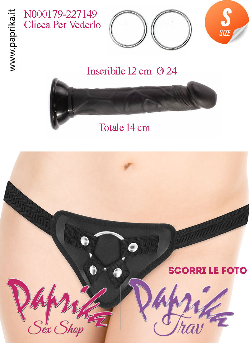 Strap-On Dildo Nero Small Non Vibrante 12 cm Ø 24 Mutanda Anelli Acciaio
