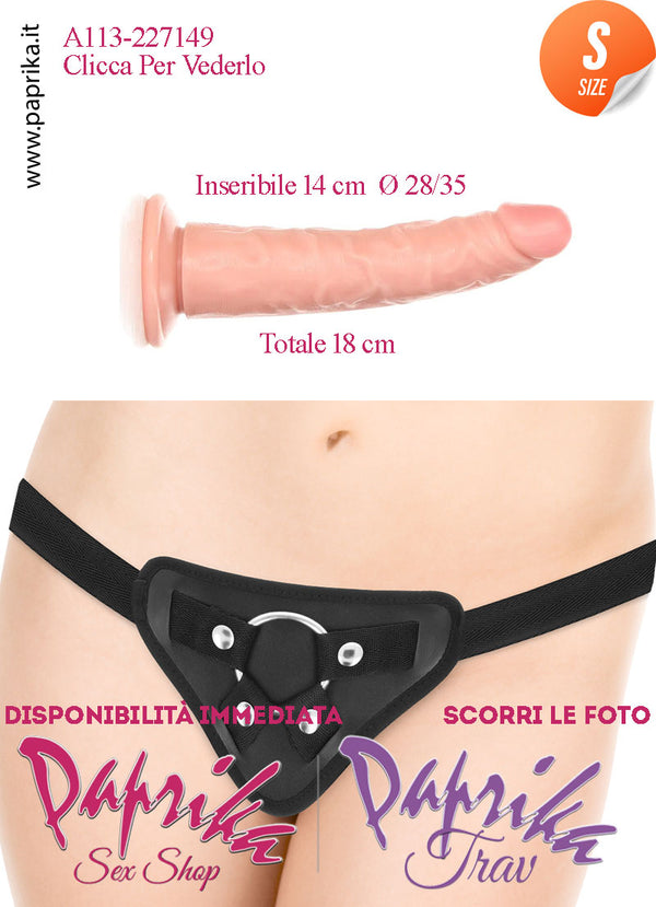 Strap-On Fallo Medium Non Vibrante 15 cm Ø 28/35 Mutanda Anelli Acciaio e Gomma