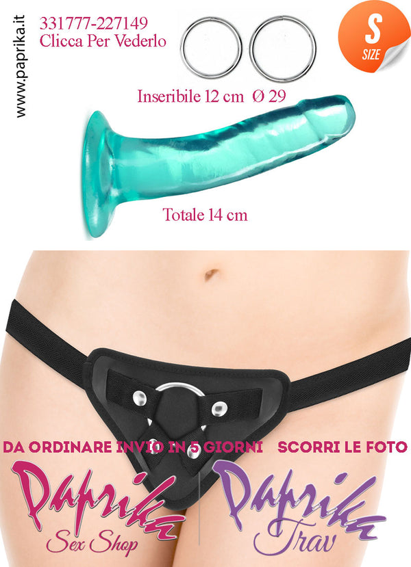 Strap-On Dildo Verde Small Non Vibrante 12 cm Ø 29 Mutanda Anelli Acciaio