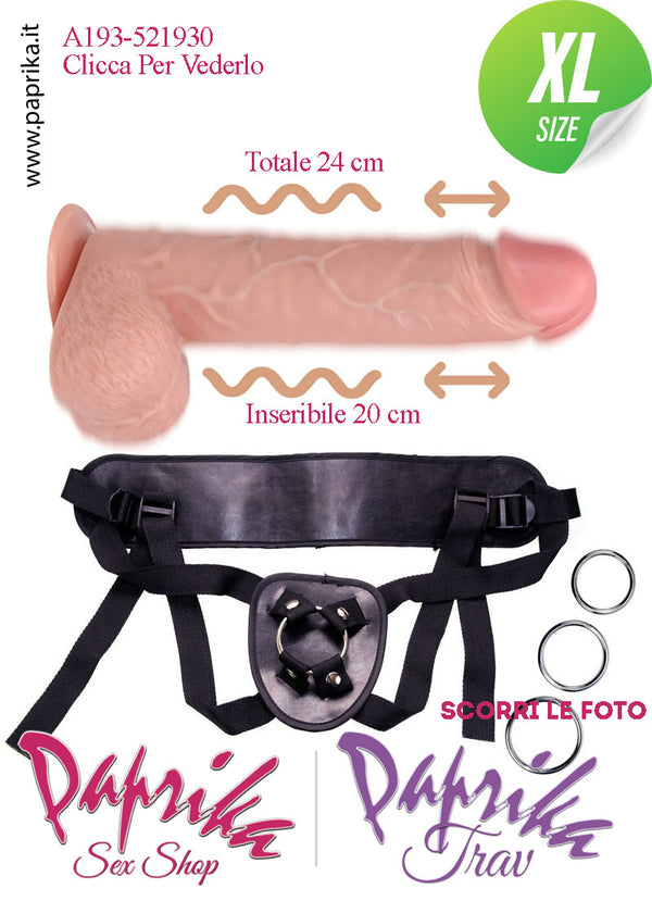 Strap-On Fallo XL Su e Giù e Vibrante 21 cm Ø 45 Pvc Anelli Acciaio & Gomma