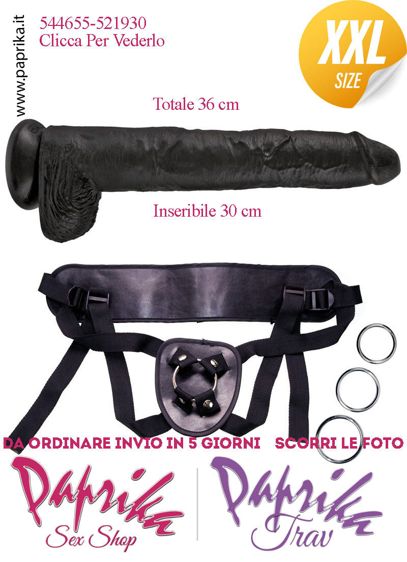 Strap-On Fallo Nero XXL Non Vibrante 30/36 cm Ø 60 Mutanda 3 Anelli Acciaio