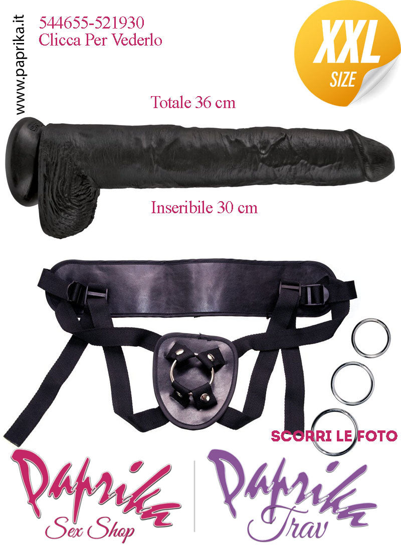 Strap-On Fallo Nero XXL Non Vibrante 30/36 cm Ø 60 Mutanda 3 Anelli Acciaio