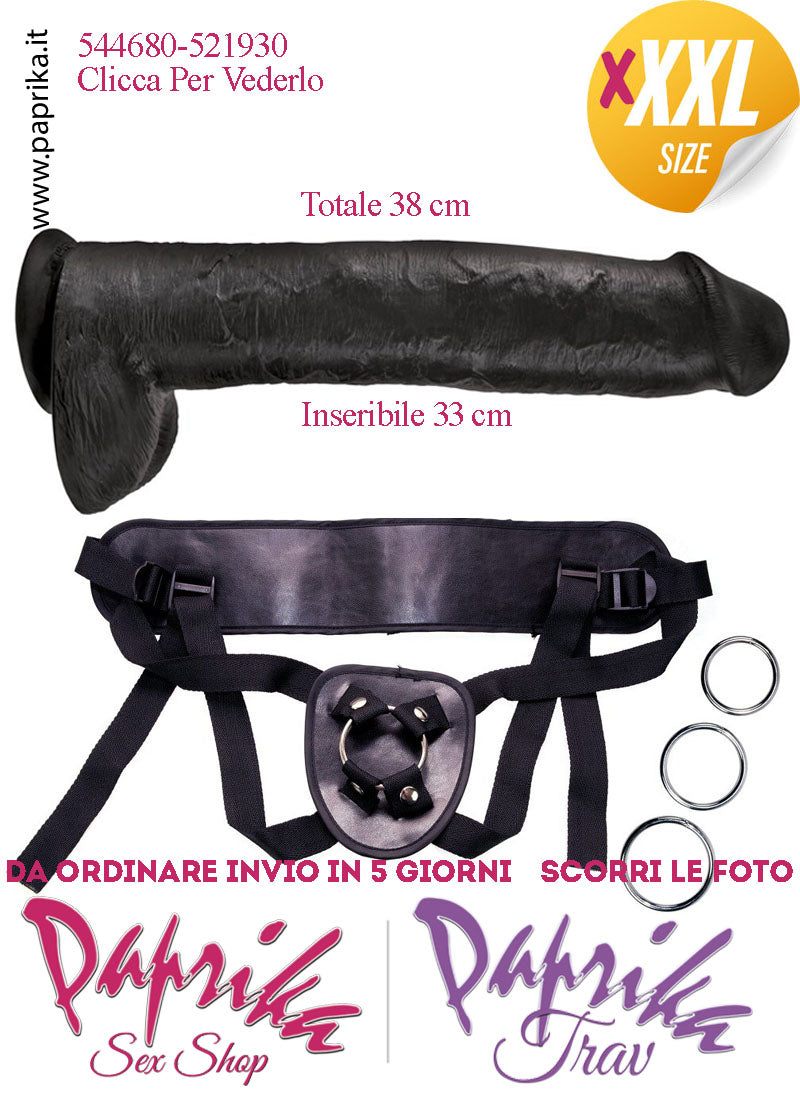 Strap-On Fallo Nero XXXL Non Vibrante 33/38 cm Ø 77 Mutanda 3 Anelli Acciaio