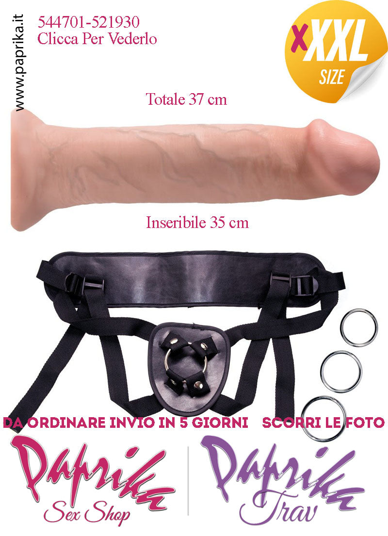 Strap-On Dildo XXXL Non Vibrante 37 cm Ø 78 Mutanda 3 Anelli Acciaio