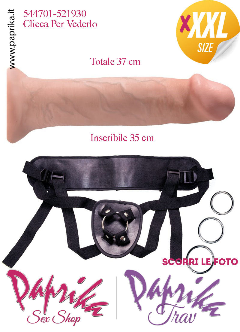 Strap-On Dildo XXXL Non Vibrante 37 cm Ø 78 Mutanda 3 Anelli Acciaio